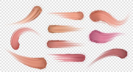 Makeup powder. Realistic eyeshadow and blusher swatch, skin tone shadows. Vector set swatches of dry powder isolated on transparent background for emphasize nature eye beautyのイラスト素材