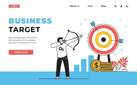 Target web page. Business strategy landing page with office workers team, focus, communication and success concept. Vector illustration target strategy website designのイラスト素材
