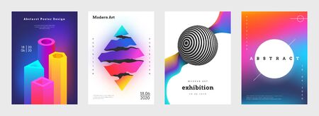 Trendy abstract cover. Creative book titles and music posters with realistic geometric forms. Vector illustration banner and flyers futuristic set with vibrant colors and graphical designsのイラスト素材