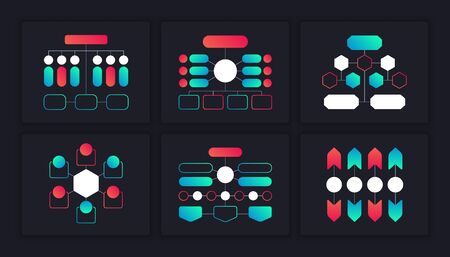 Flow charts infographic. Hierarchy organization block schemes with branches and structure. Vector...