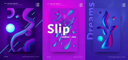 Gradient poster. Cover design with abstract minimal shapes, bright vibrant colors and 3D geometric...