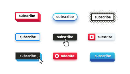 Subscribe buttons. Video channel interacting UI element with different design template, subscription logo design.のイラスト素材