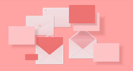 Realistic envelopes. Paper or cardboard 3D mockup design, template for corporate branding with...
