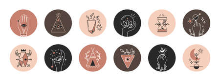 Mystical highlights. Boho social media post covers, astrological and mythological abstract elements....