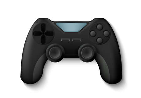 Joystick. Realistic gamepad, 3D play console for control game character. Isolated electronic equipment, gaming device with buttons. Vector gamers gadget for cybersport competitionsのイラスト素材