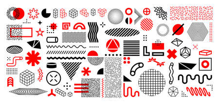 Memphis abstract shapes. Geometric graphic design elements. Contemporary line and circles figures...