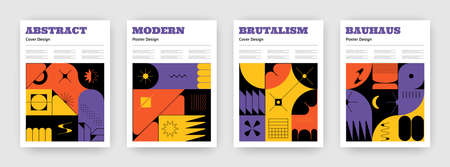 Brutalism posters. Bauhaus book covers with minimalistic geometric contemporary shapes. Modern style...