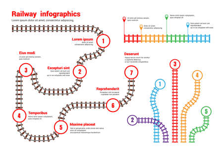 Railway infographic. Train rail scheme. Subway and tram station top view map. transport guide. Colorful railroad diagram template. Metro traffic plan. Vector illustrationのイラスト素材