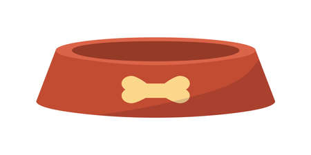 Cartoon home pets empty feeder. Round clean bowl with bone. Domestic animals care tool. Dogs feeding accessory. Doggy food plastic dish. Veterinary shop. Vector plate for canine mealのイラスト素材