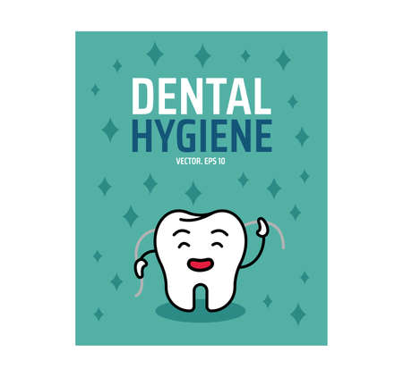 Dental poster. Cartoon dentist character with happy smile face. Tooth health care. Medical children icon. Stomatology mascot. Oral hygiene. Dentistry treatment and gum. Vector bannerのイラスト素材