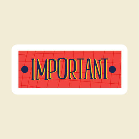 Planner sticker. Cartoon mark for kids notebook. Journal or diary label. Agenda and reminder note. Urgent goals. Schedule sign. Task priority tag. Timetable memo. Vector organizer badgeのイラスト素材