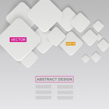 3D geometric background. Cubes composition. Abstract white blocks and rhombus. Box in perspective. Geometry form. Minimal wallpaper design. Square shapes. Vector digital render backdropのイラスト素材