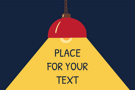 Lamp bulb light. Graphic wall spotlight hang in office or home, ceiling electric silhouette, bright work. Lantern beam with copy space, poster or banner template. Vector illustration conceptのイラスト素材