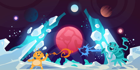 Alien background. Planet landscape. Martians battle. Extraterrestrial characters. Space exploration....