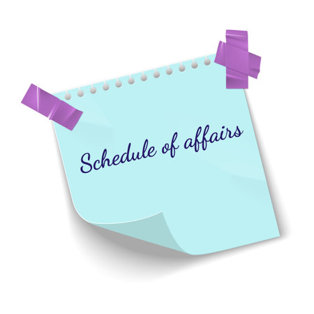 Sticky notes. Realistic reminders on adhesive tapes. Schedule of affairs lettering. Notebook sheets. Writing memos on crumpled notepapers with folded corners. Vector paper page and listsのイラスト素材