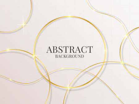 Golden ring banner. Luxury abstract background with gold rings. Glitter line frame with sparkle and shine, round glow. Shiny metal glitter. Elegant poster. Vector design backdropのイラスト素材