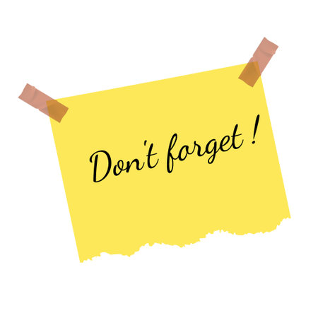 Sticky notes. Realistic reminder on adhesive tapes. Torn notebook sheet. Writing memos on crumpled notepaper with folded corners. Dont forget lettering. Isolated vector memory paper pageのイラスト素材
