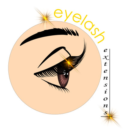 Eyelash extension. Beauty salon banner. Lengthening mascara. Makeup procedure. False lash. Cosmetologist service. Eye and brow side view. Beautician treatment card. Vector banner designのイラスト素材