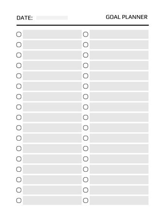 Goal planner. Paper sheet for scheduling, minimal style template for tracker notebook, writing tasks for year and month, blank diary, printable typography organizer mockup. Vector illustrationのイラスト素材