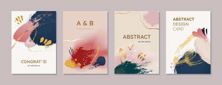 Watercolor cards. Abstract gold and white fashion party posters with modern art splash, paint drops. frame templates. Beautiful graphic minimal design, creative cover. Vector backgrounds setのイラスト素材