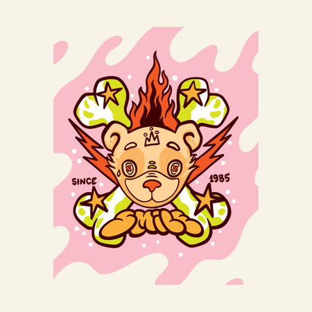 Bear graffiti. Graphic girl design with cool cute slogan. T-shirt typography. Urban street art. Punk rock teddy muzzle. Grunge doll. Crazy animal toy. Vector funny streetwear fashionのイラスト素材