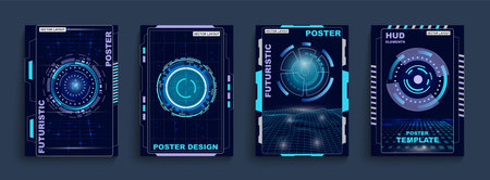 Grunge poster. Digital viewfinder. Space stars. Game HUD frame. Astronaut spaceship. Universe infinity. Galaxy shuttle. Spacecraft flight. Cosmos discovery. Vector Sci-Fi cards setのイラスト素材