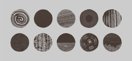 Round pattern. Abstract line texture, curve round or spiral art. Geometric grunge brush, decorative black stroke. Minimalistic logotype, emblem or label design. Hand drawn vector backgroundのイラスト素材