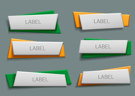 Banner tags. Label shapes. Design sign for sticker or modern frame board. Origami abstract border. Creative ribbons. Geometric paper badges. Square patches for text. Vector layouts setのイラスト素材