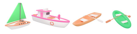 3D ship. Sail boat. Sea yacht or sailboat for ocean cruise. Summer water transport for fishing....