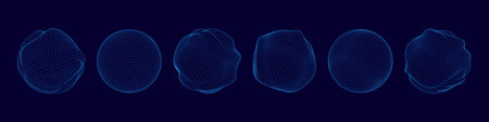 Dot sphere. 3D line tech globe. Polygon data pattern world or mesh digital structure. Global...