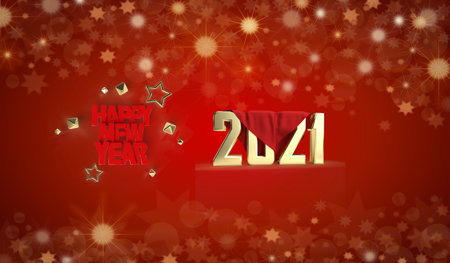 Happy new year 2021 concept, with floral designs, with a shining, freezing golden background.