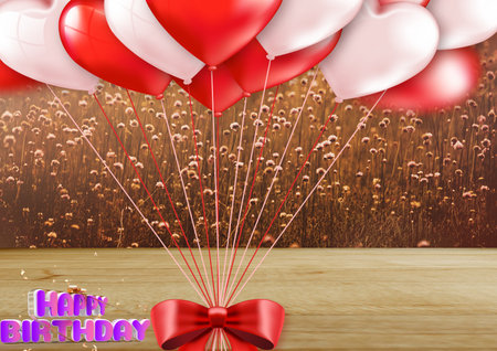 3D illustration happy birthday concept, in colourful letters, gift box, with colourful backgroundsの写真素材