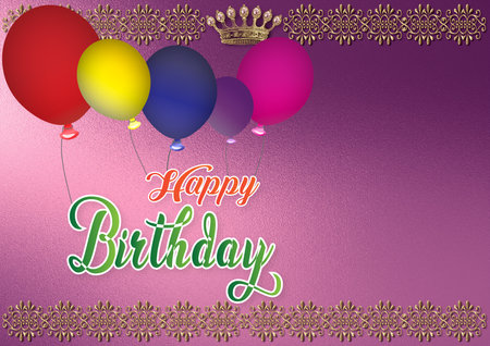 3D illustration happy birthday concept, in colourful letters, gift box, with colourful backgroundsの写真素材