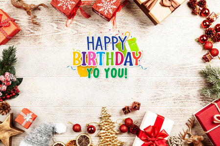 3D illustration happy birthday concept, in colourful letters, gift box, with colourful backgroundsの写真素材