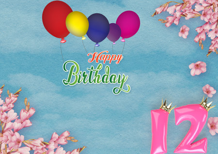 3D illustration happy birthday concept, in colourful letters, gift box, with colourful backgroundsの写真素材