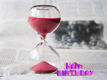 3D illustration happy birthday concept, in colourful letters, gift box, with colourful backgroundsの写真素材