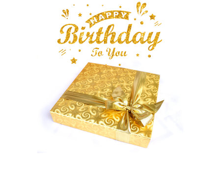 3D illustration happy birthday concept, in colourful letters, gift box, with colourful backgroundsの写真素材