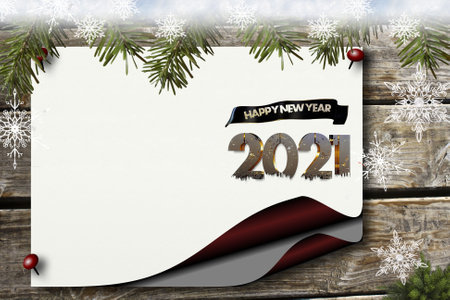 A 2021 happy new year, 3d illustration, letters designed in white snow, with colourful background for celebrating the beautiful new year 2021.の写真素材