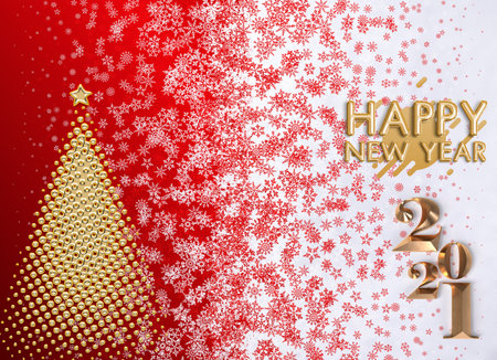 A 2021 happy new year, 3d illustration, letters designed in white snow, with colourful background for celebrating the beautiful new year 2021.の写真素材