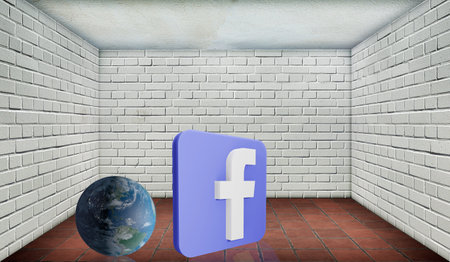 Dubai, United Arab Emirates - January, 04, 2021, 3d rendered earth together with a facebook icon, a popular social media network.のeditorial素材