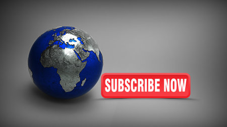 Dubai, United Arab Emirates - January, 04, 2021, 3d rendered earth globe, with a youtube icon and subscribe icon, a popular social media network in the world, on 3d rendered background.のeditorial素材