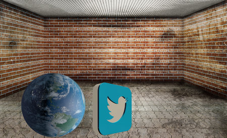 Dubai, United Arab Emirates - January, 03, 2021, a 3d twitter icon inside a 3d rendered room, a popular social media network.のeditorial素材
