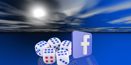 Dubai, United Arab Emirates - January, 03, 2021, 3d rendered playing dice, together with a facebook icon, a popular social media network.のeditorial素材