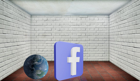 Dubai, United Arab Emirates - January, 04, 2021, 3d rendered earth together with a facebook icon, a popular social media network.のeditorial素材