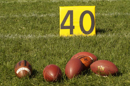 Picture of American football on a 40 Yard Sign on the ground in St. Plten Austria 20150516