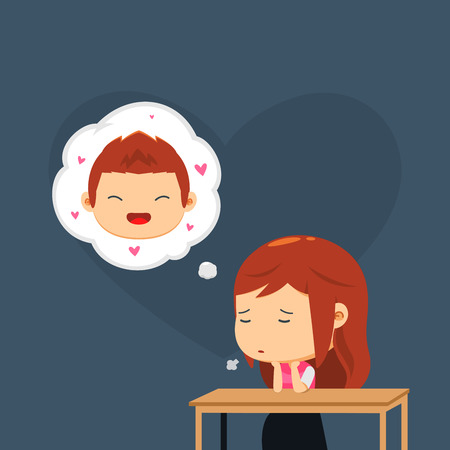 a girl is thinking about his boyのイラスト素材