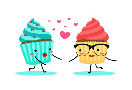 A Cyan and red cupcake. Vector illustrationのイラスト素材