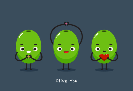 three olive with text "Olive you"のイラスト素材