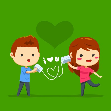 a boy sent love message through can wireのイラスト素材