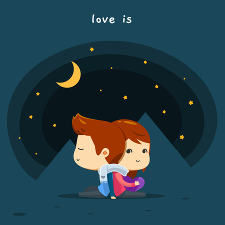a couple is sharing scarf togetherのイラスト素材